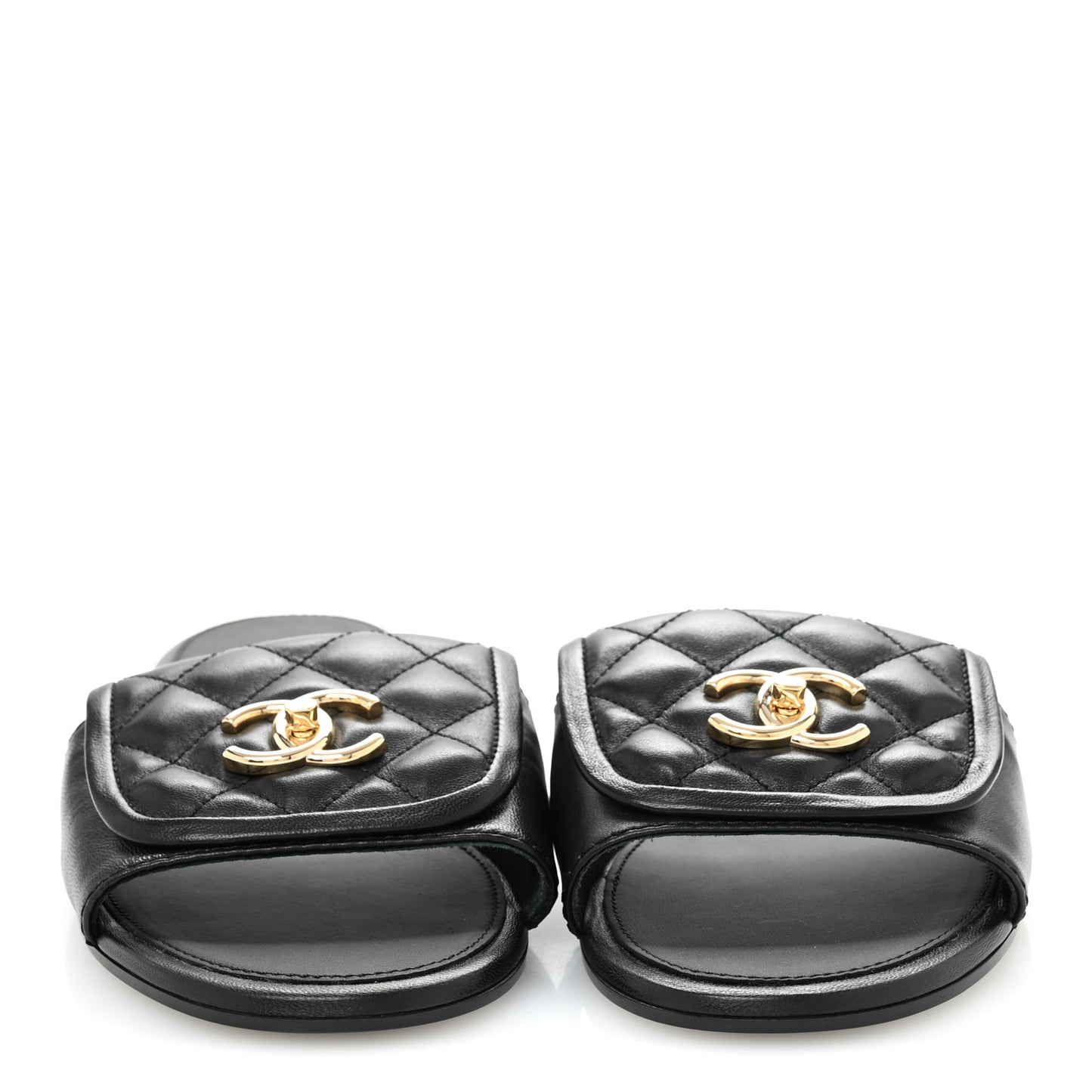 Lambskin Quilted Turnlock Flat Mules 41 Black
