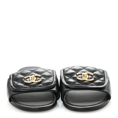 Chanel Lambskin Quilted Turnlock Flat Mules 41 Black 3 of 11