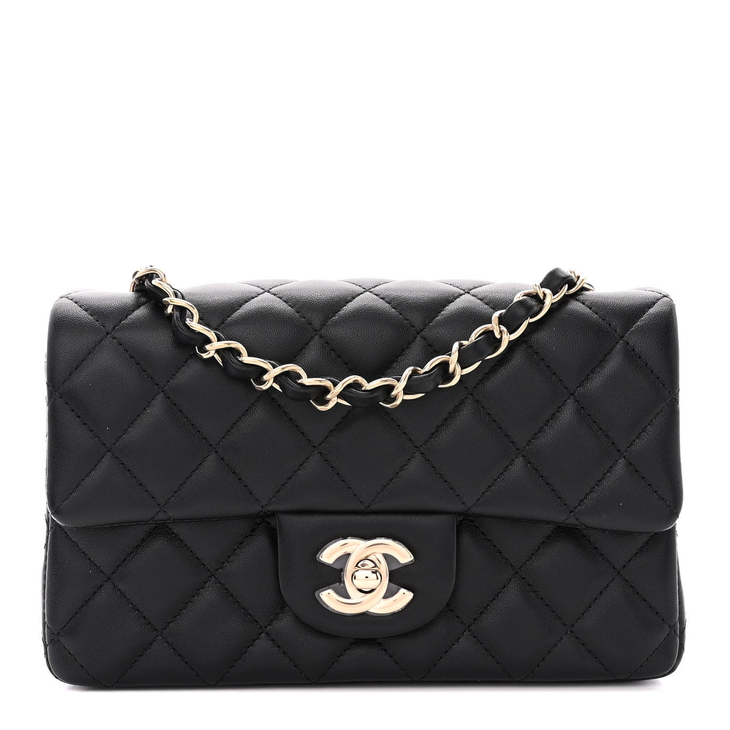Lambskin Quilted Mini Rectangular Flap Black
