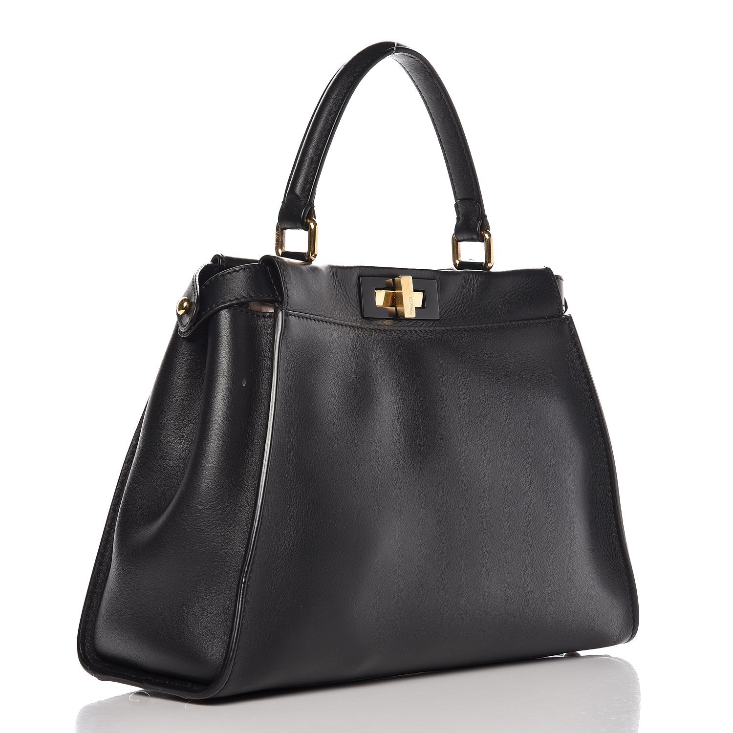 Fendi Vitello Seta Shiny Nappa Medium Peekaboo Iconic Satchel Black 3 of 9