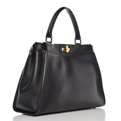 Fendi Vitello Seta Shiny Nappa Medium Peekaboo Iconic Satchel Black 3 of 9