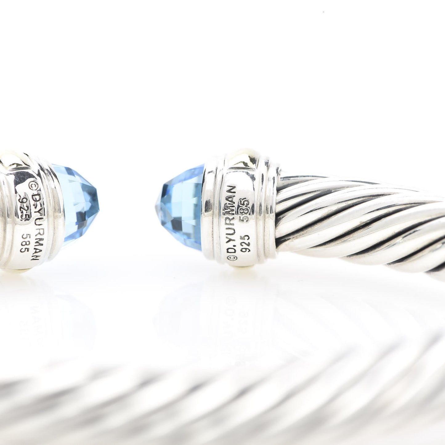 Sterling Silver 14K Yellow Gold Blue Topaz 7mm Cable Classics Bracelet