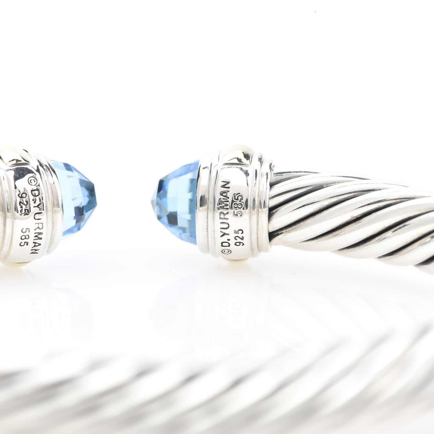David Yurman Sterling Silver 14K Yellow Gold Blue Topaz 7mm Cable Classics Bracelet 4 of 6