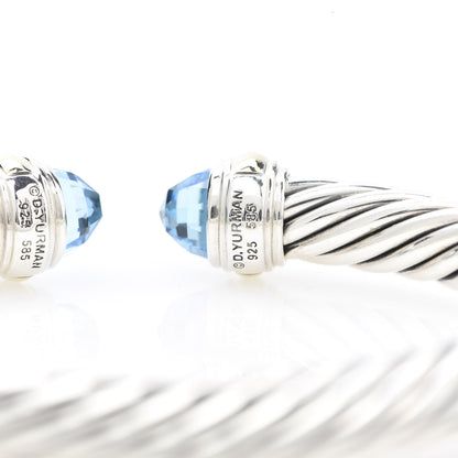 David Yurman Sterling Silver 14K Yellow Gold Blue Topaz 7mm Cable Classics Bracelet 4 of 6