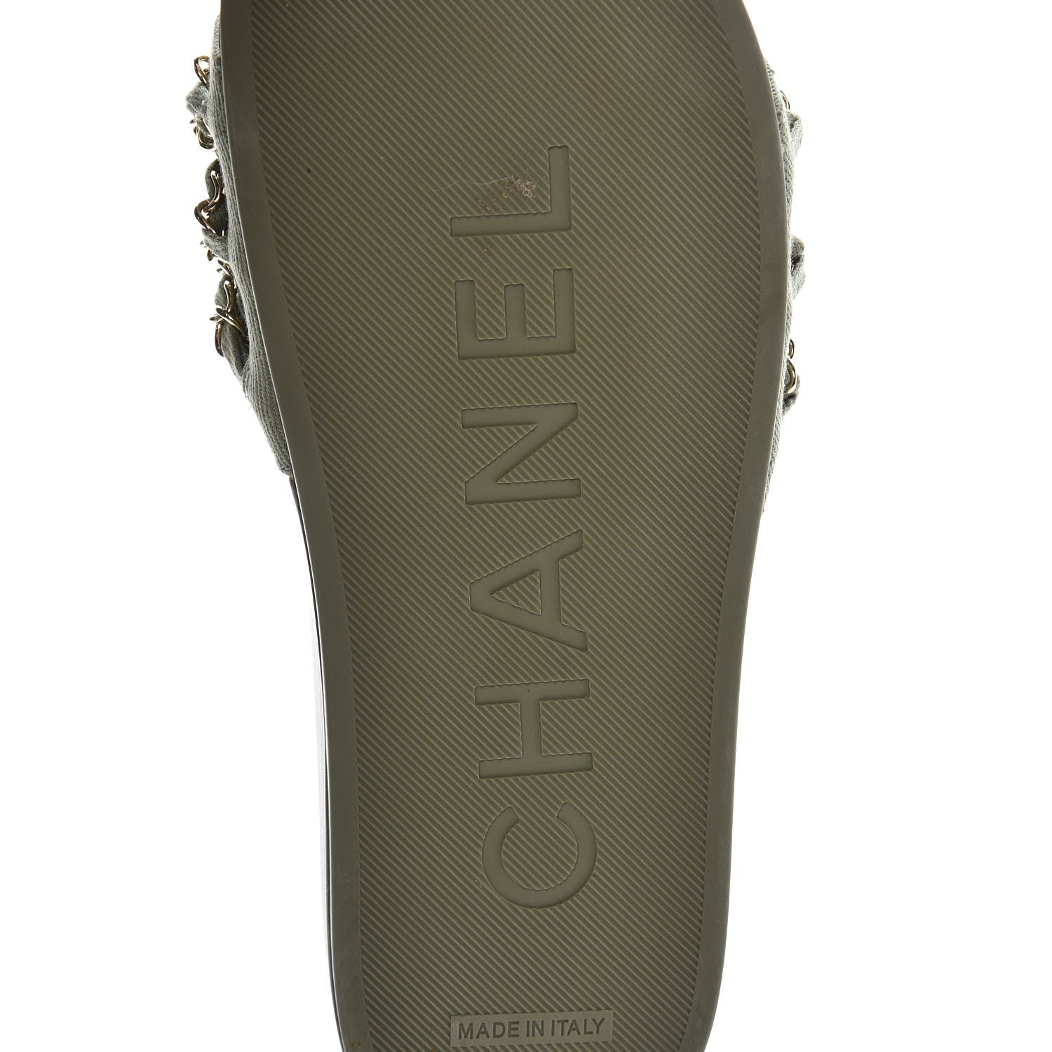 Chanel Canvas Chain Flat Sandals 38 Khaki 6 of 11