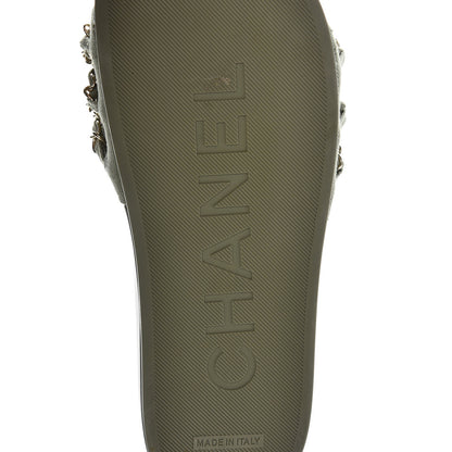 Chanel Canvas Chain Flat Sandals 38 Khaki 6 of 11