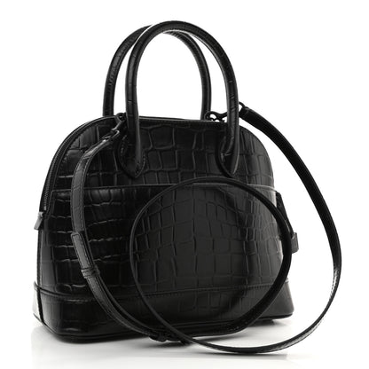 Balenciaga Calfskin Crocodile Embossed S Rivet Ville Top Handle Bag Black 3 of 9