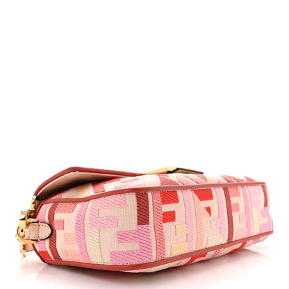 Fendi Canvas Vitello King FF Embroidered Baguette Rosa Quarzo Bloody Mary Multicolor 4 of 10