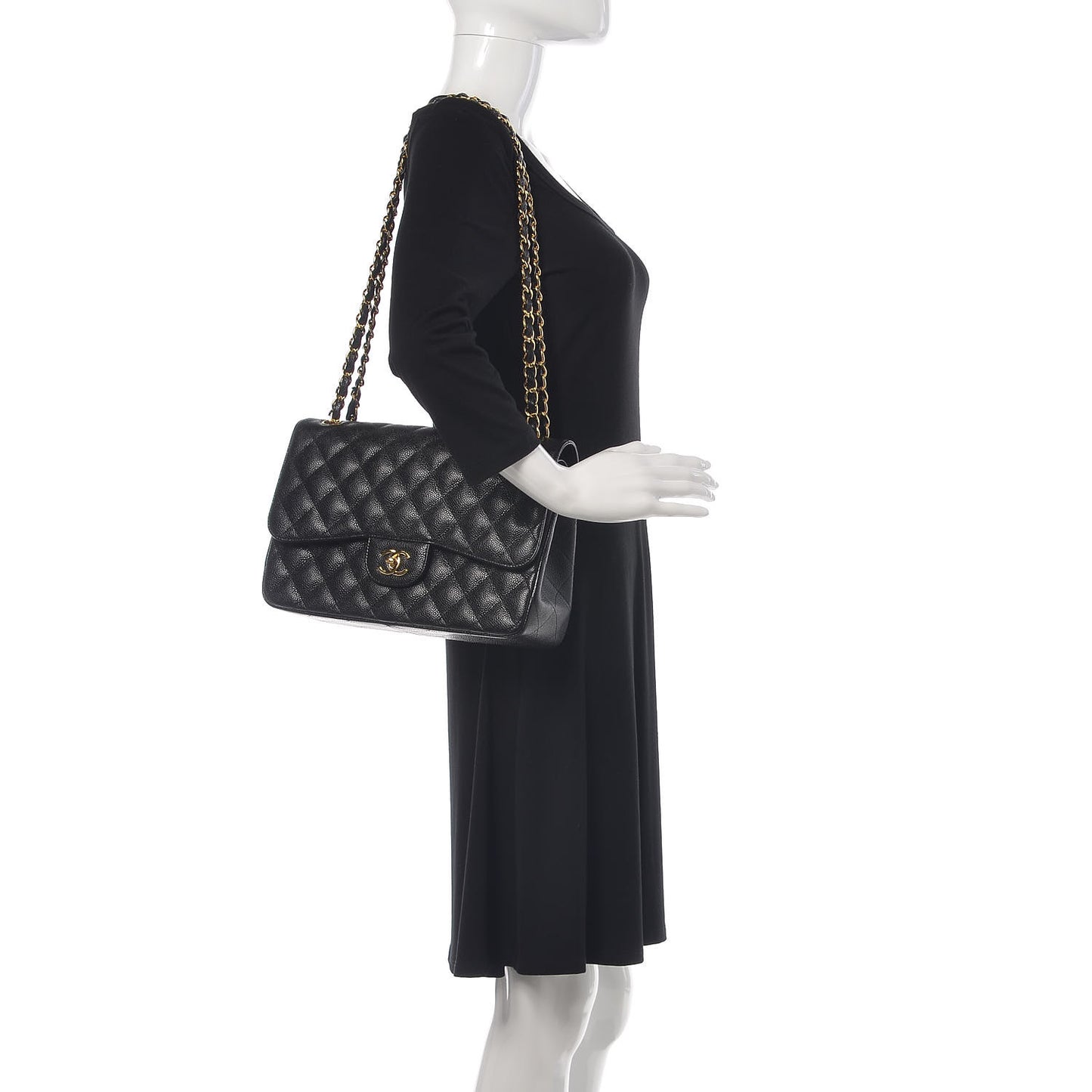Caviar Quilted Jumbo Double Flap Black