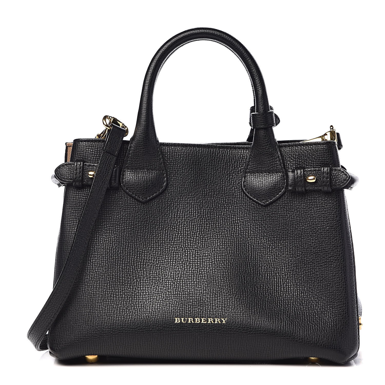 Burberry Grainy Calfskin House Check Small Banner Tote Black 1 of 16