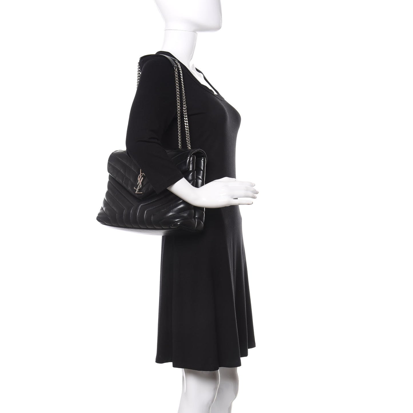 Calfskin Y Quilted Monogram Medium Loulou Chain Satchel Black