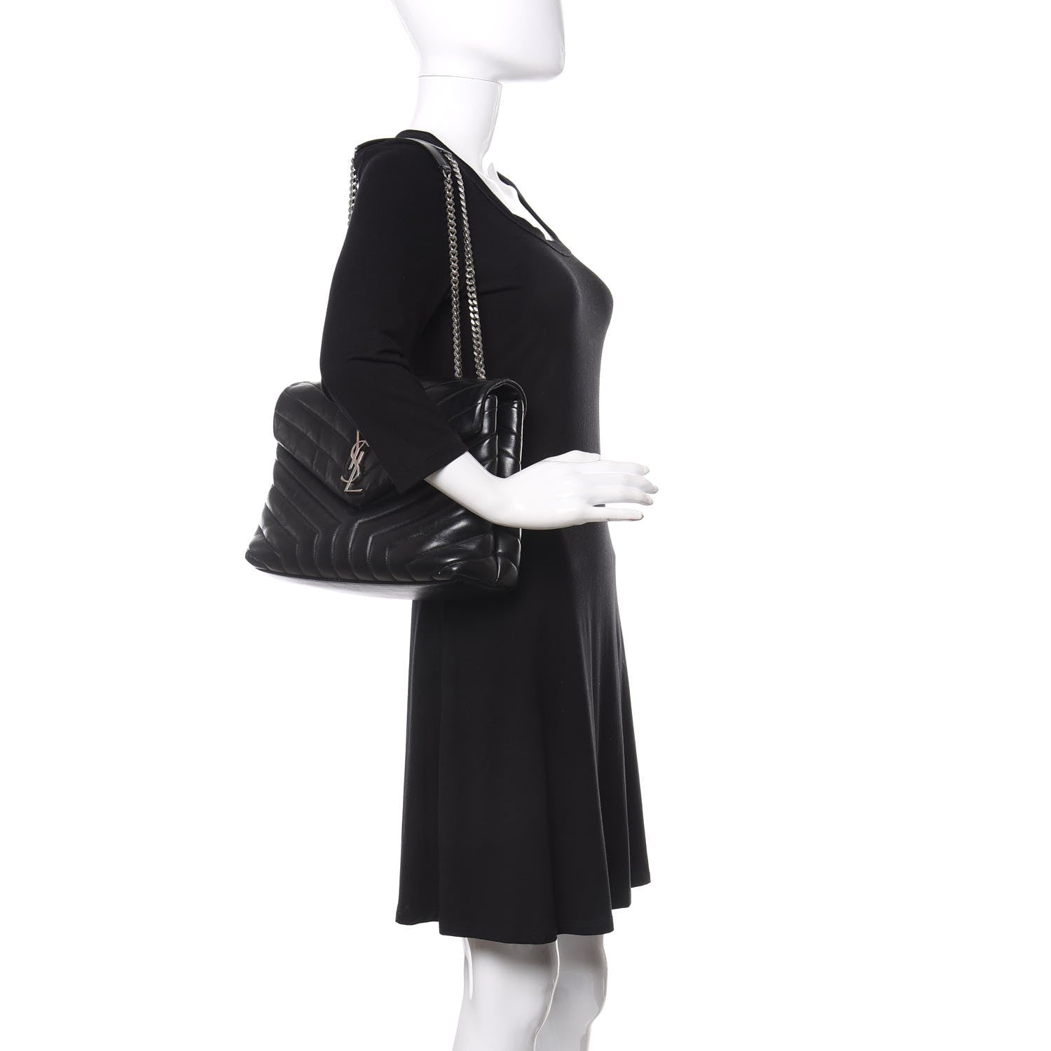 Saint Laurent Calfskin Y Quilted Monogram Medium Loulou Chain Satchel Black 2 of 20