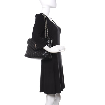 Saint Laurent Calfskin Y Quilted Monogram Medium Loulou Chain Satchel Black 2 of 20