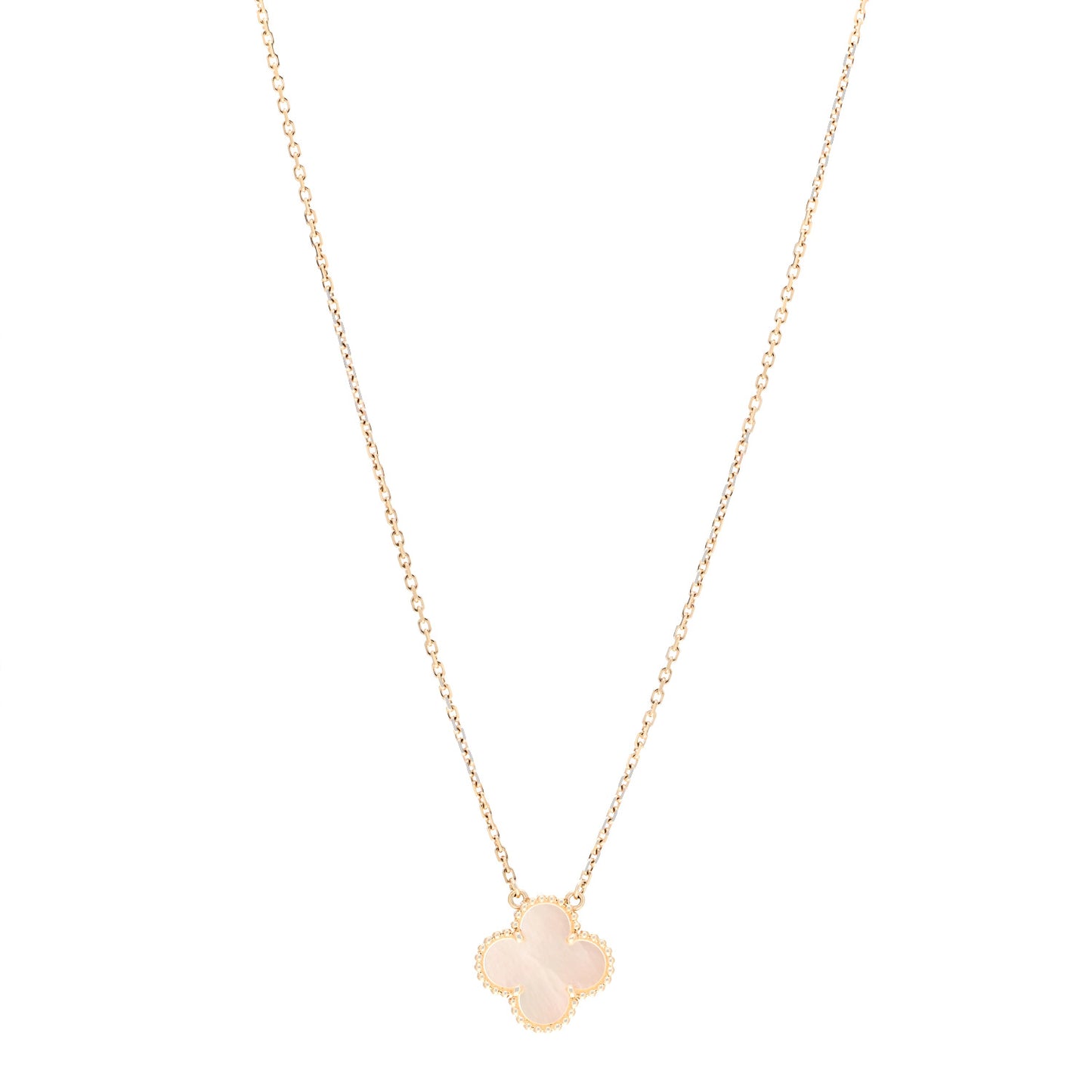 18K Yellow Gold Mother of Pearl Vintage Alhambra Pendant Necklace