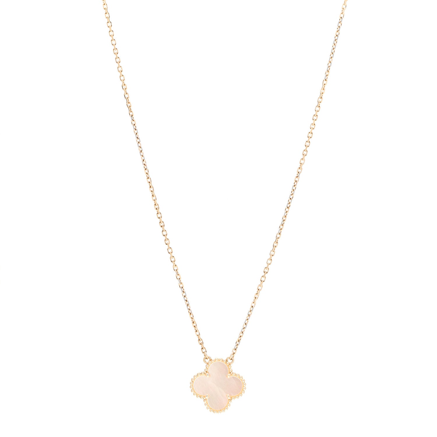 Van Cleef & Arpels 18K Yellow Gold Mother of Pearl Vintage Alhambra Pendant Necklace 1 of 6