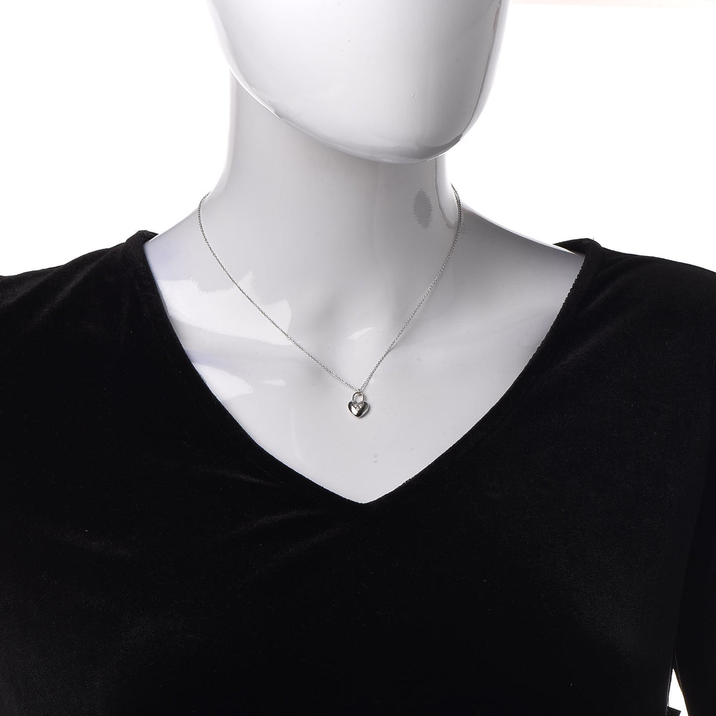 18K White Gold Diamond Mini Heart Lock Pendant Necklace