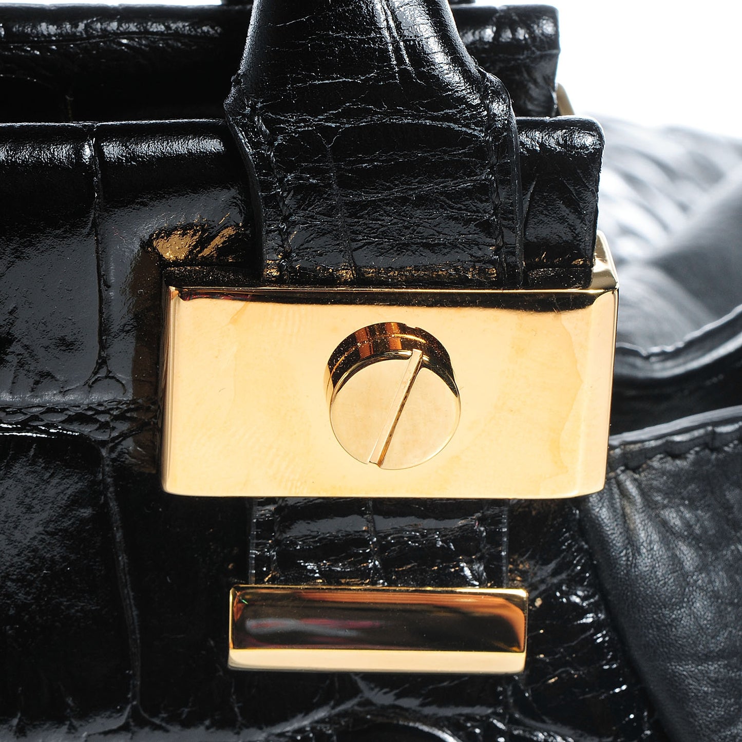 Calfskin Croc Stamp Large Trilogy Shopper Black