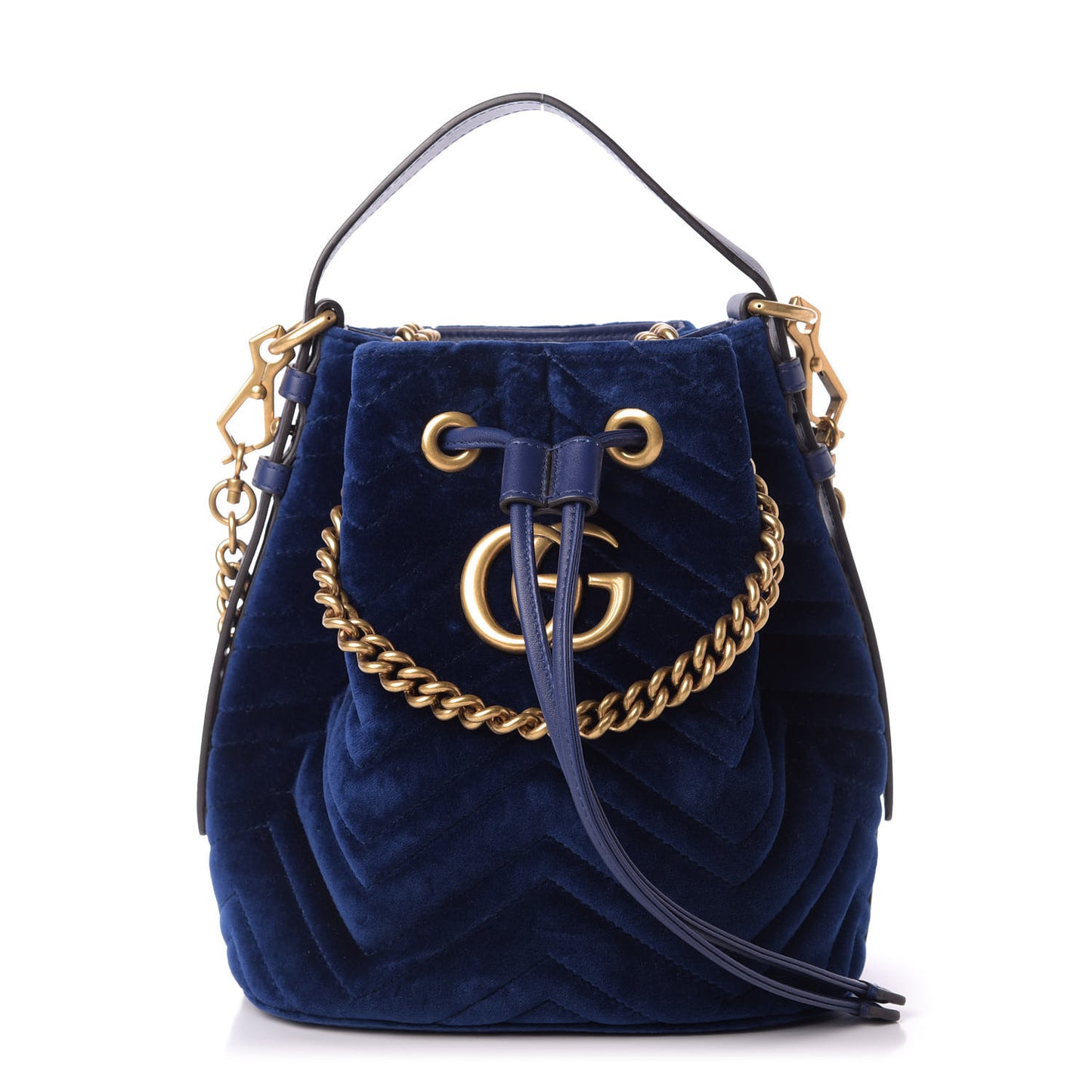 Velvet Matelasse GG Marmont Bucket Bag Cobalt Blue