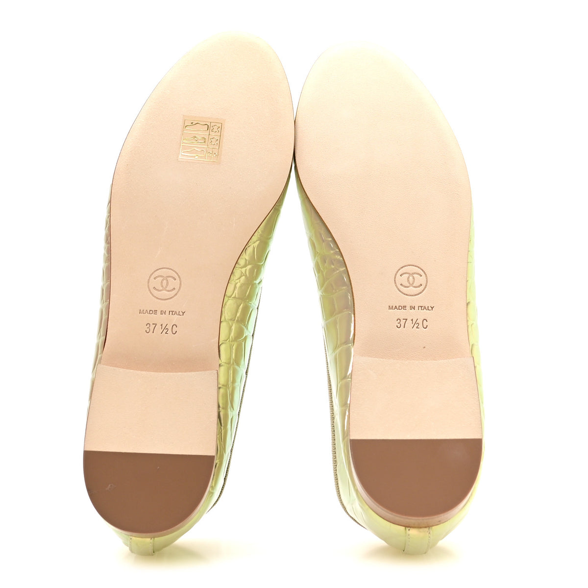 Chanel Iridescent Calfskin Crocodile Embossed Cap Toe CC Ballerina Flats 37.5 Yellow 6 of 9