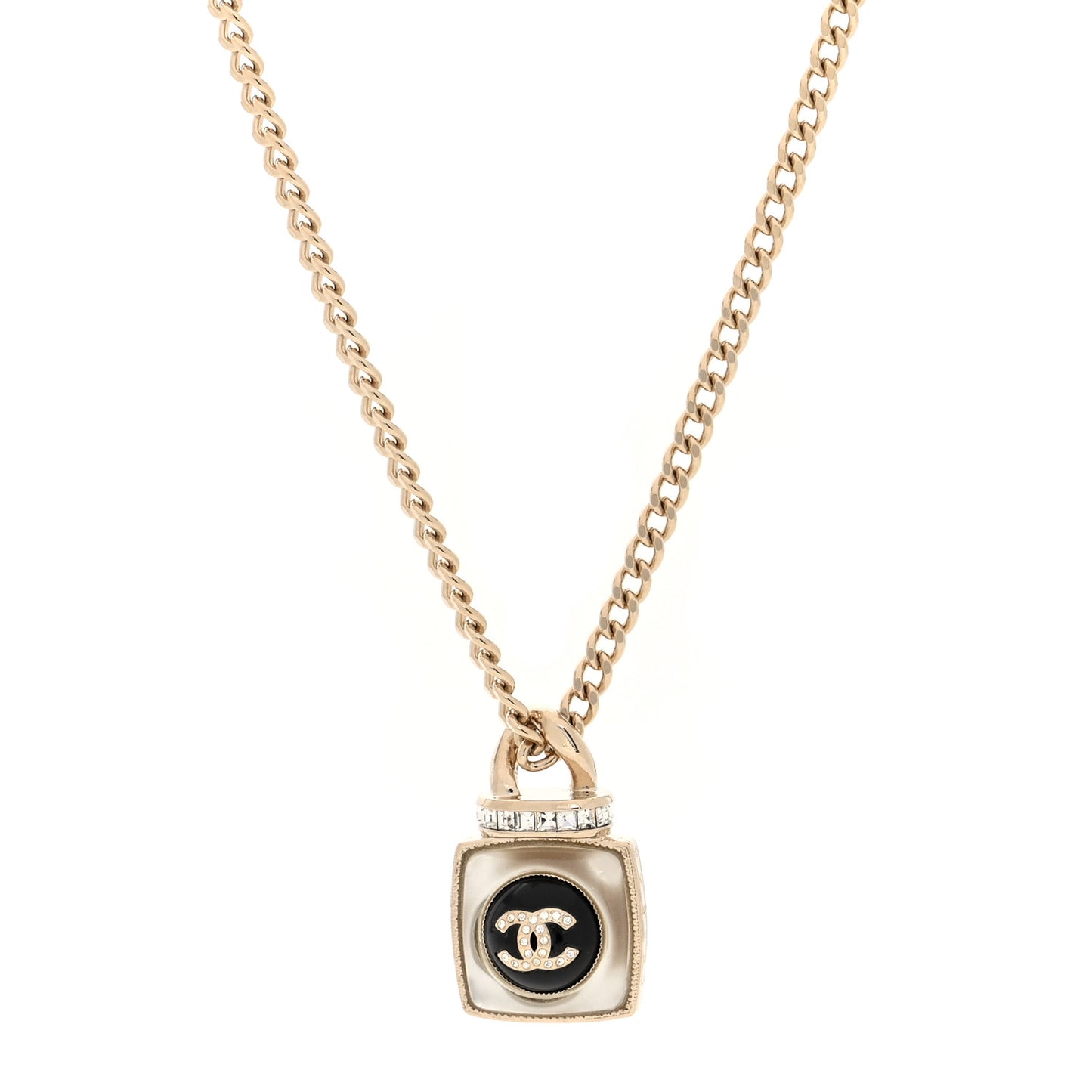 Crystal Resin CC Perfume Bottle Necklace Gold