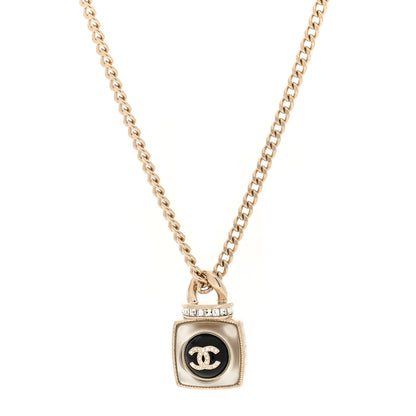 Chanel Crystal Resin CC Perfume Bottle Necklace Gold 1 of 4