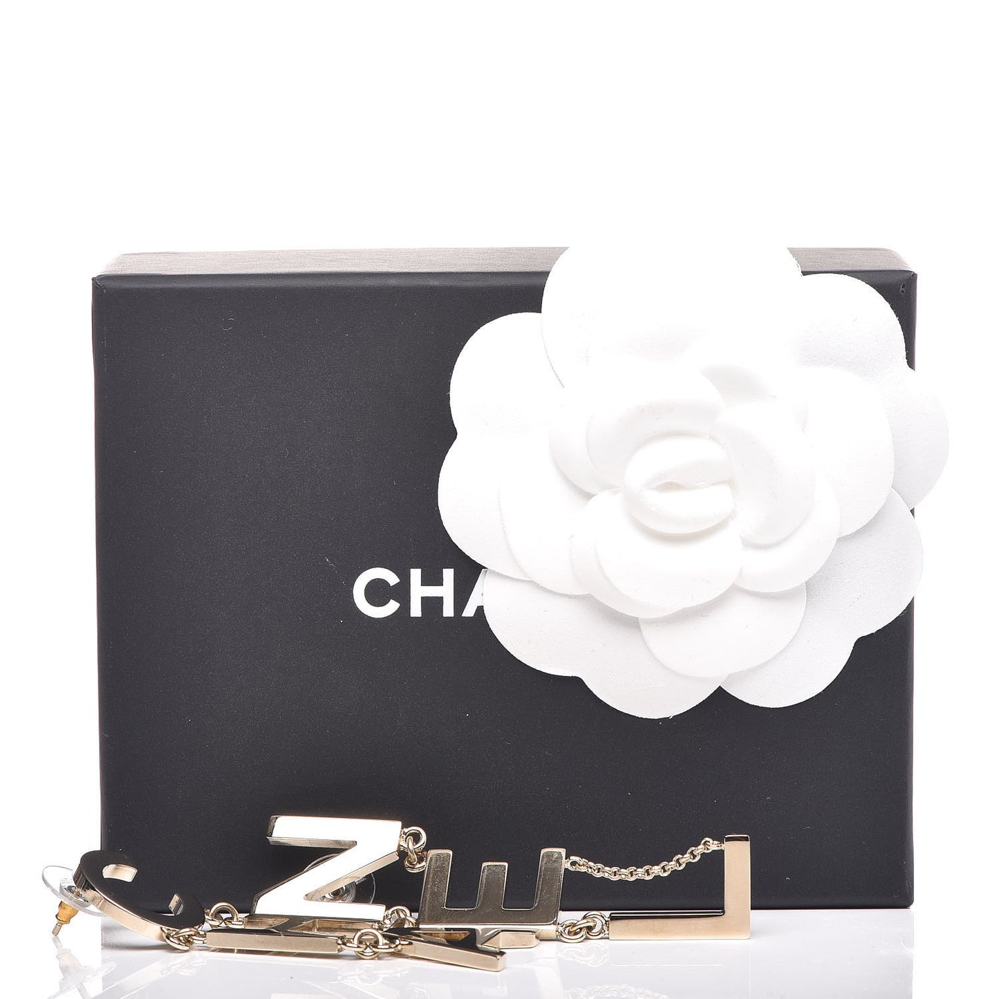 Metal Cha-Nel Logo Drop Earrings Gold