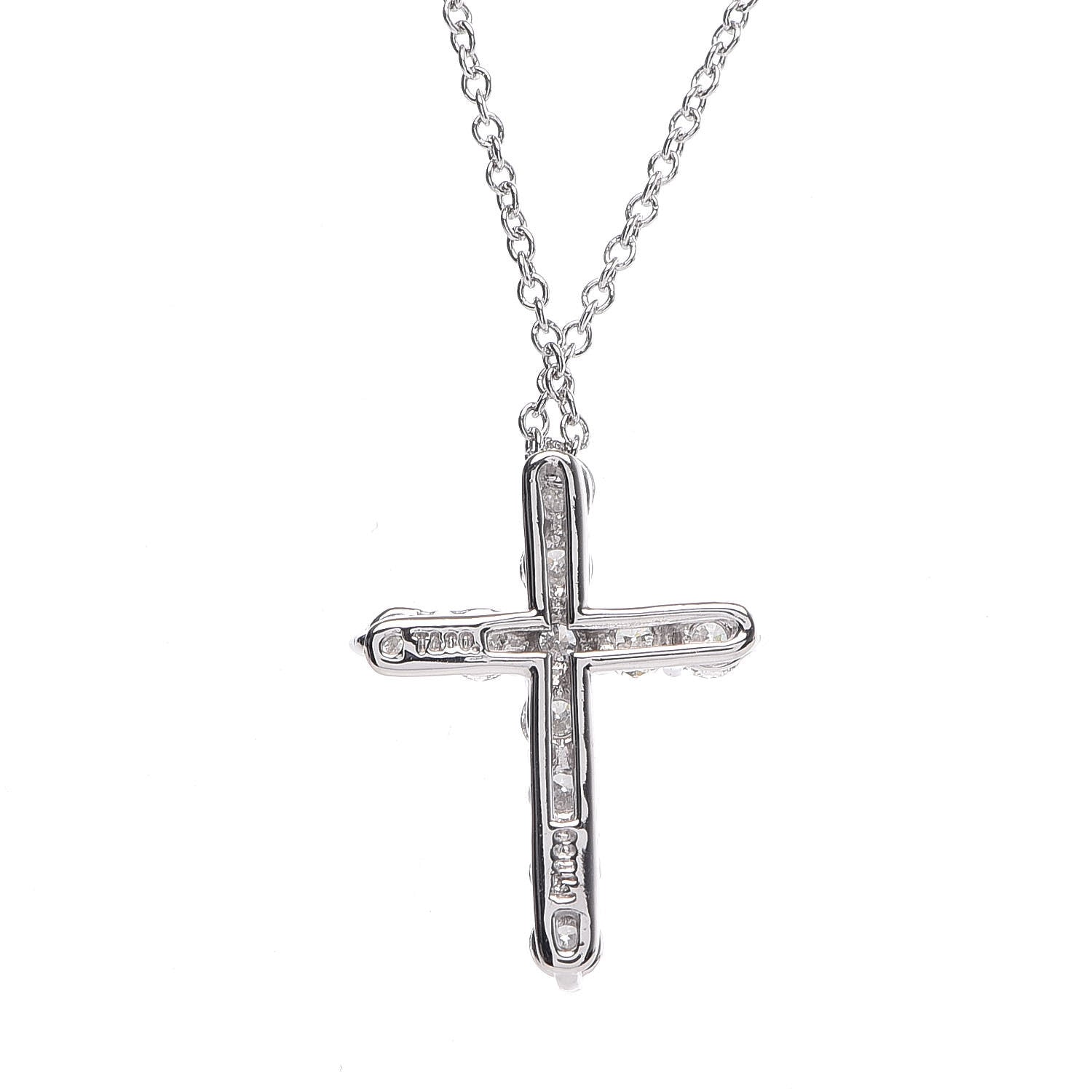 Tiffany Platinum Diamond Small Cross Pendant Necklace 5 of 8