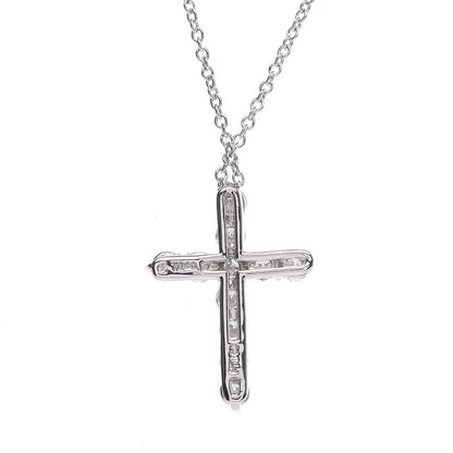 Tiffany Platinum Diamond Small Cross Pendant Necklace 5 of 8