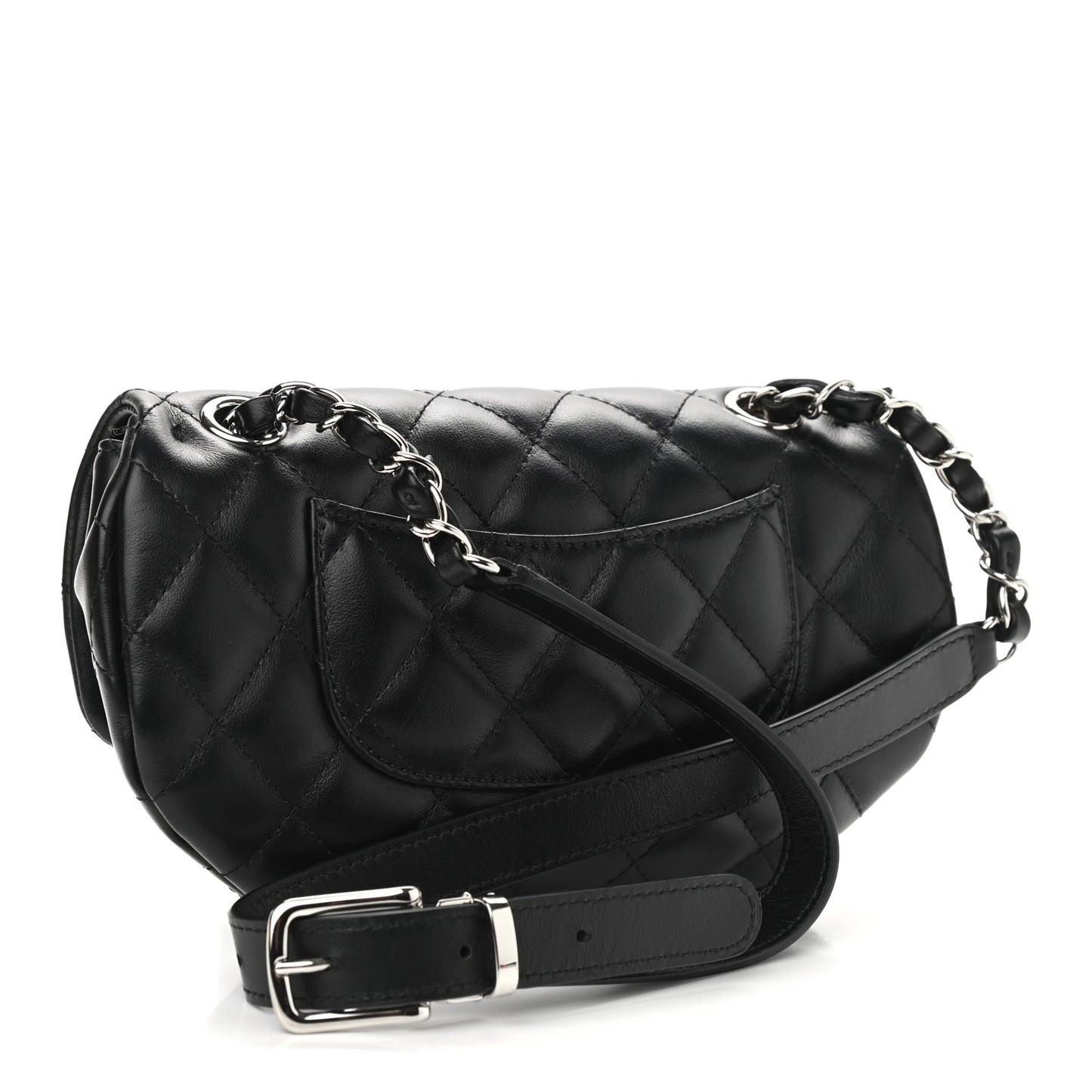 Calfskin Quilted CC Uniform Flap Belt Bag Black