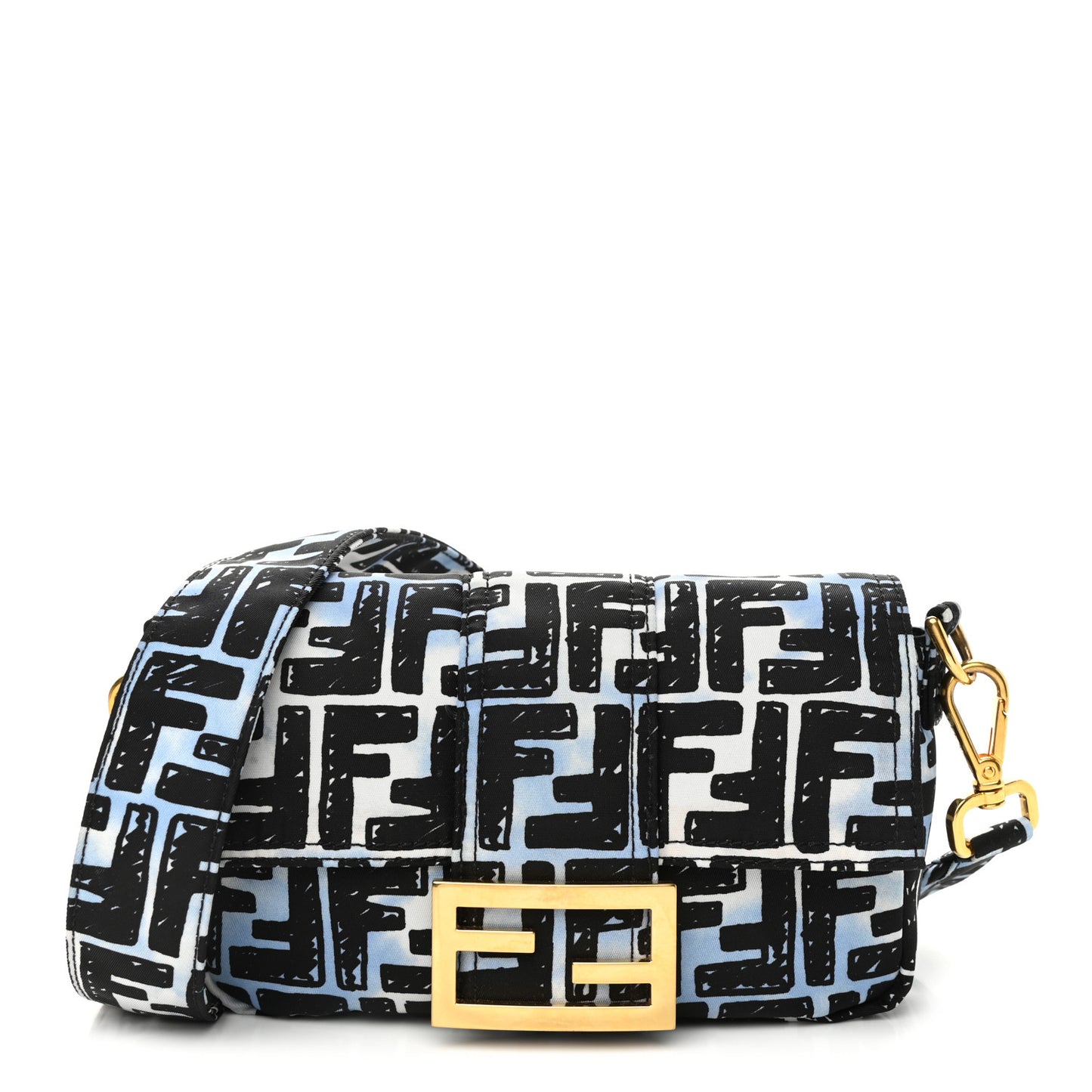 X JOSHUA VIDES Nylon FF Cloudy Mini Belt Baguette Bag White Celeste Black