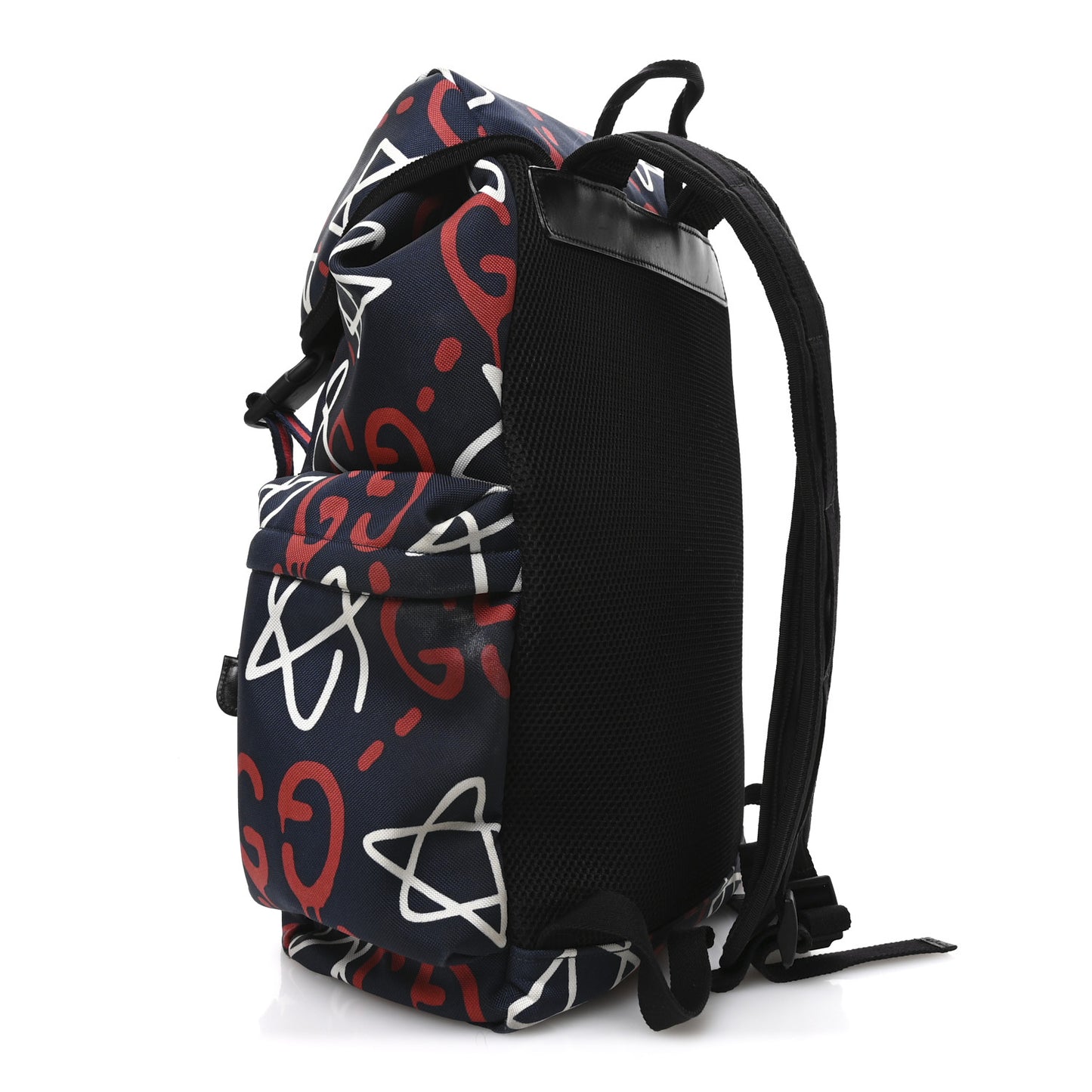 Techno Canvas GucciGhost Double Buckle Backpack Blue Agata Hibiscus Red