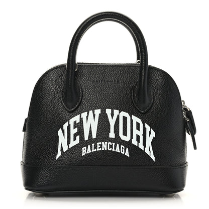 Balenciaga Grained Calfskin City Logo XXS Ville Top Handle Bag Black White 1 of 9