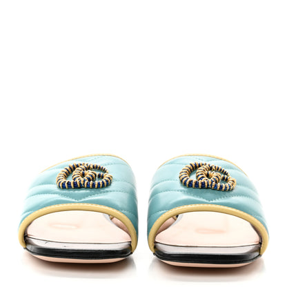 Gucci Malaga Kid Matelasse Enamel GG Marmont Flat Slide Sandals 35.5 35.5 Dusty Azure Burro 2 of 9