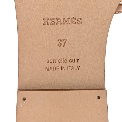 Hermes Calfskin Canvas Oran Sandals 37 Noisette Beige Dore 8 of 9