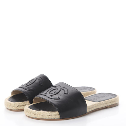 Chanel Lambskin CC Espadrille Slip On Sandals 36 Black 3 of 7