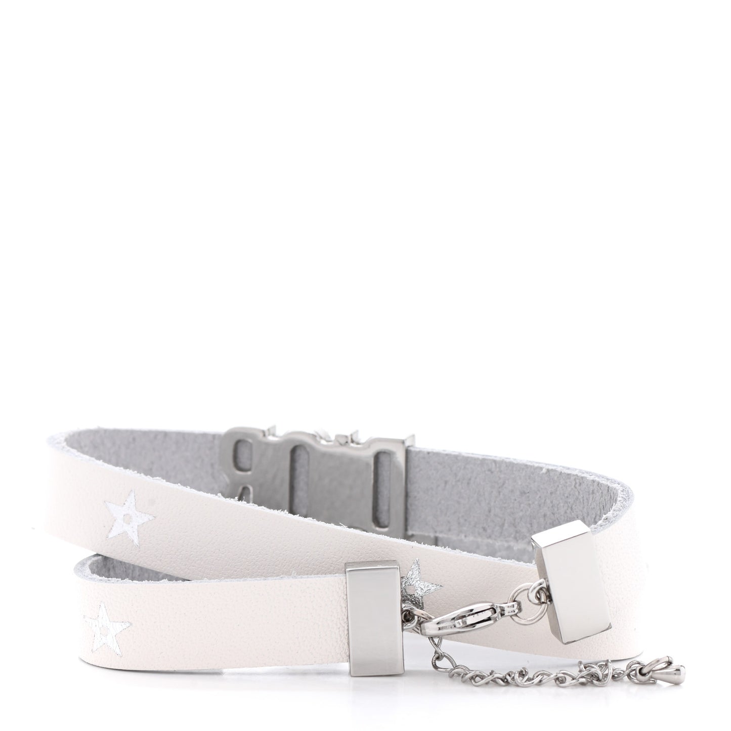 Calfskin Star Dior Double Bracelet White