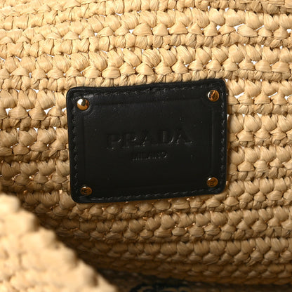 Prada Yarn Raffia Effect Crochet Embroidered Logo Tote Messenger Bag Naturale 5 of 8