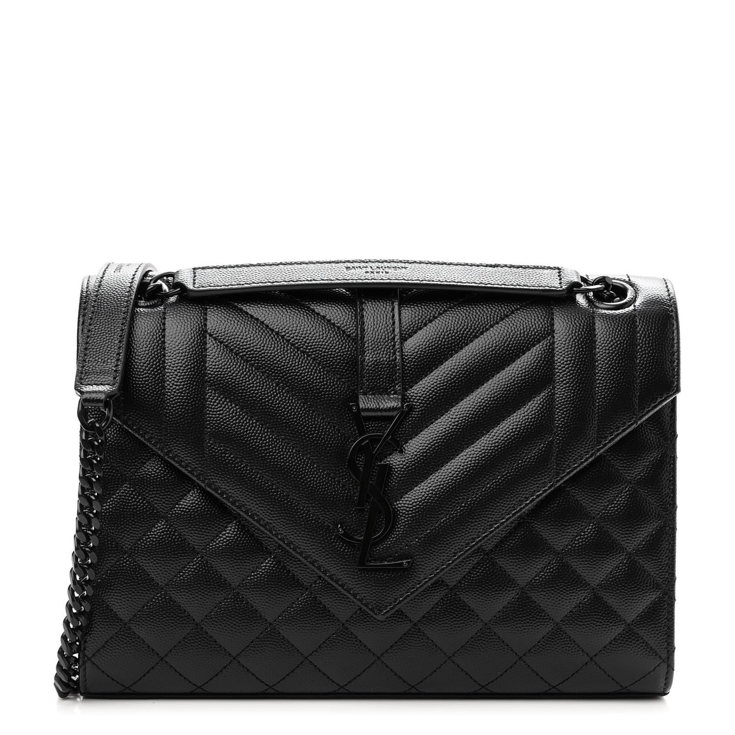 Grain De Poudre Textured Mixed Matelasse Triquilt Medium Monogram Monochrome Satchel Black