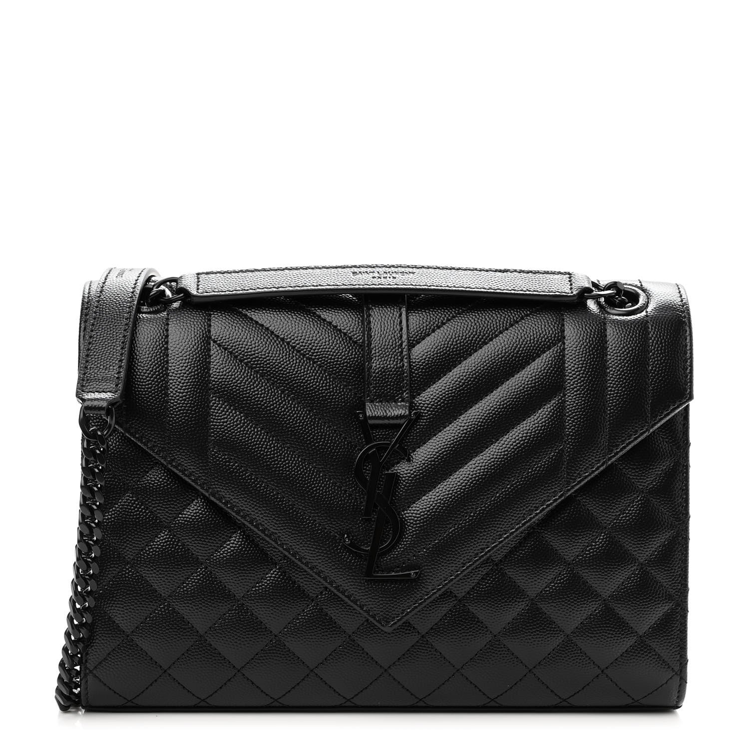 Saint Laurent Grain De Poudre Textured Mixed Matelasse Triquilt Medium Monogram Monochrome Satchel Black 1 of 8