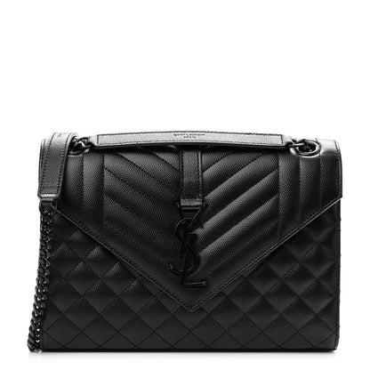 Saint Laurent Grain De Poudre Textured Mixed Matelasse Triquilt Medium Monogram Monochrome Satchel Black 1 of 8