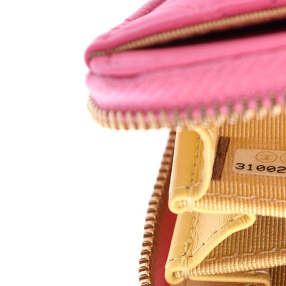 Chanel Lambskin Quilted Zip Around Coin Purse Wallet Pink Yellow 7 of 9