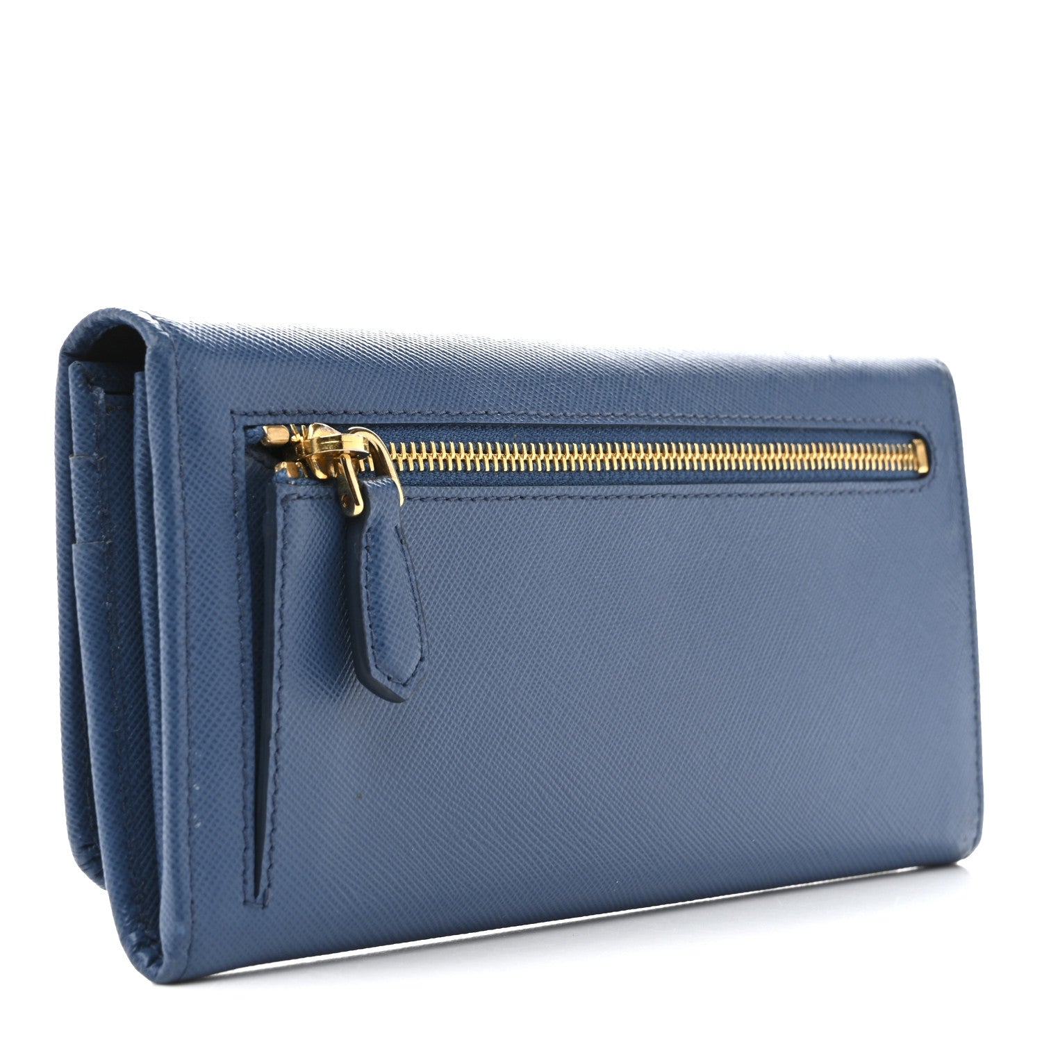 Prada Saffiano Bi-Color Metal Continental Flap Wallet Cobalto Black 3 of 12