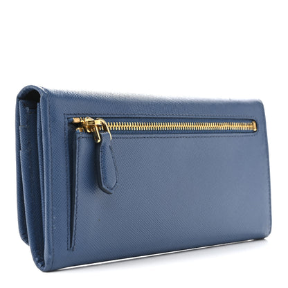 Prada Saffiano Bi-Color Metal Continental Flap Wallet Cobalto Black 3 of 12