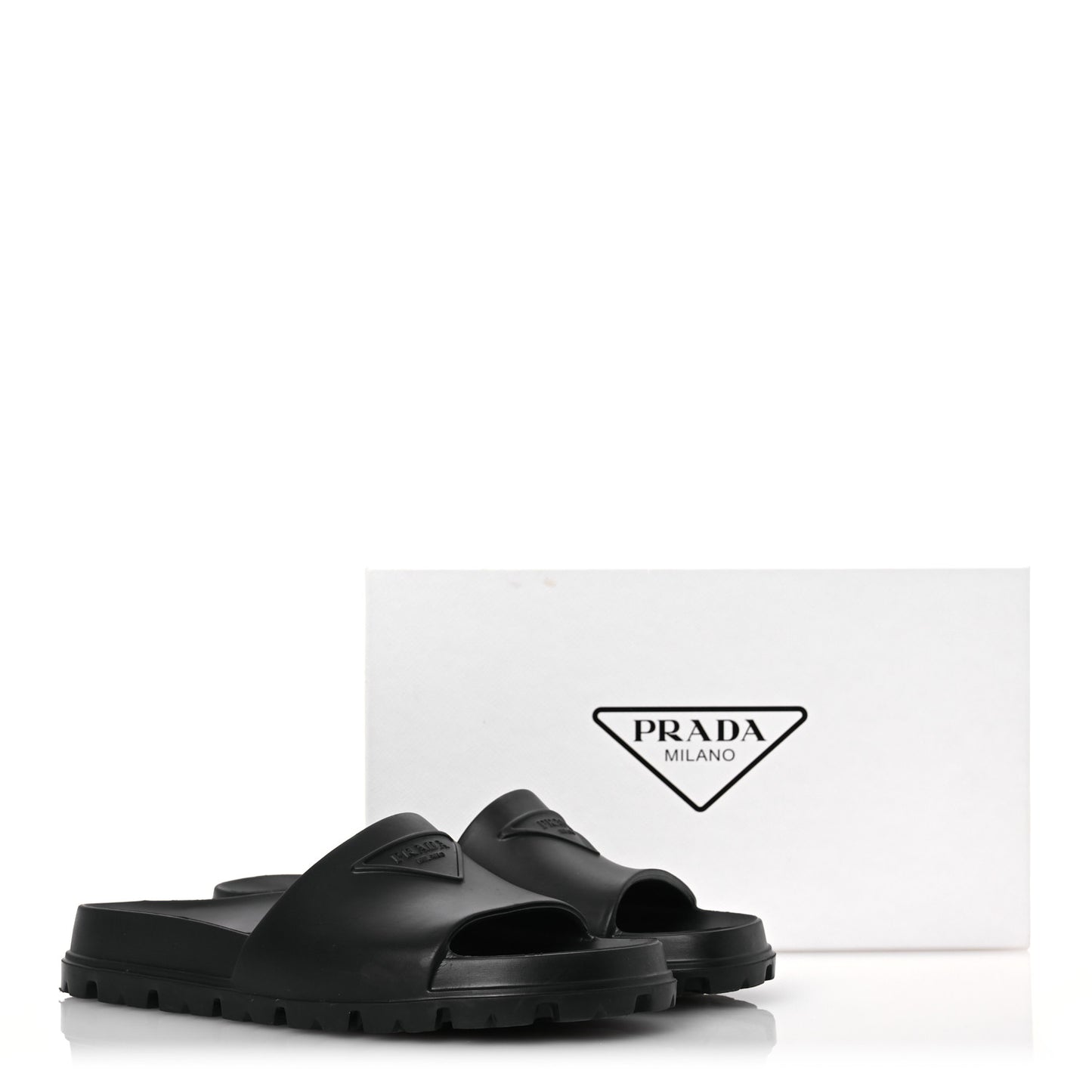 EVA Rubber Triangle Logo Embossed Womens Lug Sole 20mm Slide Sandals 38 Black