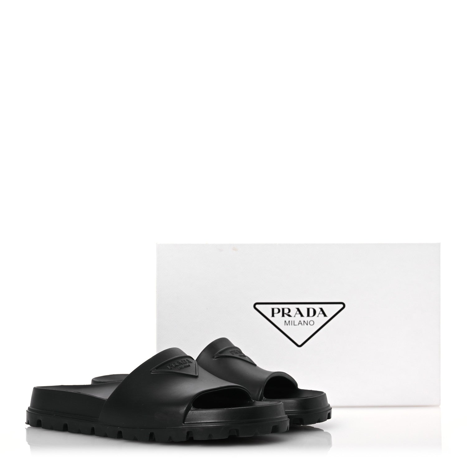 Prada EVA Rubber Triangle Logo Embossed Womens Lug Sole 20mm Slide Sandals 38 Black 11 of 11