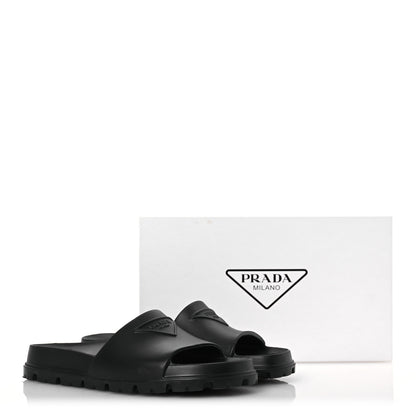 Prada EVA Rubber Triangle Logo Embossed Womens Lug Sole 20mm Slide Sandals 38 Black 11 of 11