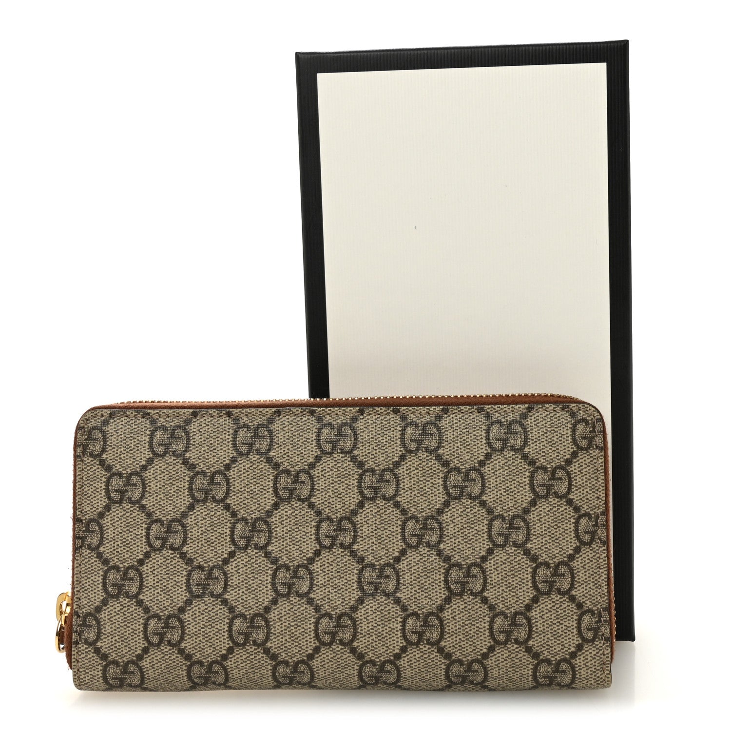 Gucci GG Supreme Monogram Cuoio Toscano Zip Around Wallet Beige Ebony Cuir 7 of 7