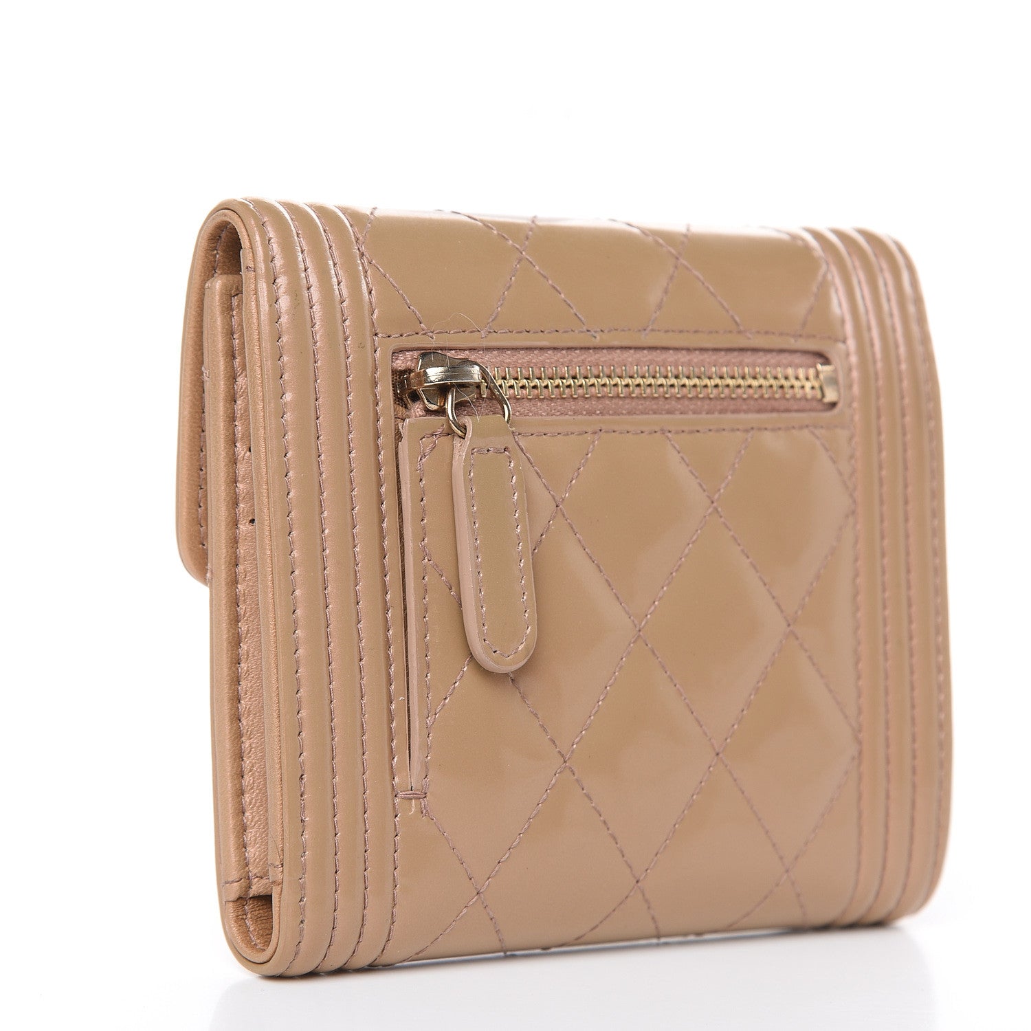 Chanel Iridescent Glazed Calfskin Quilted Compact Boy Wallet Beige 3 of 11
