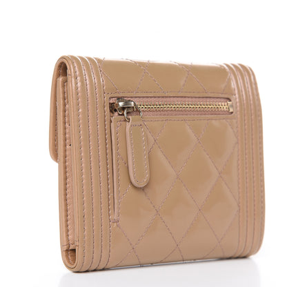 Chanel Iridescent Glazed Calfskin Quilted Compact Boy Wallet Beige 3 of 11