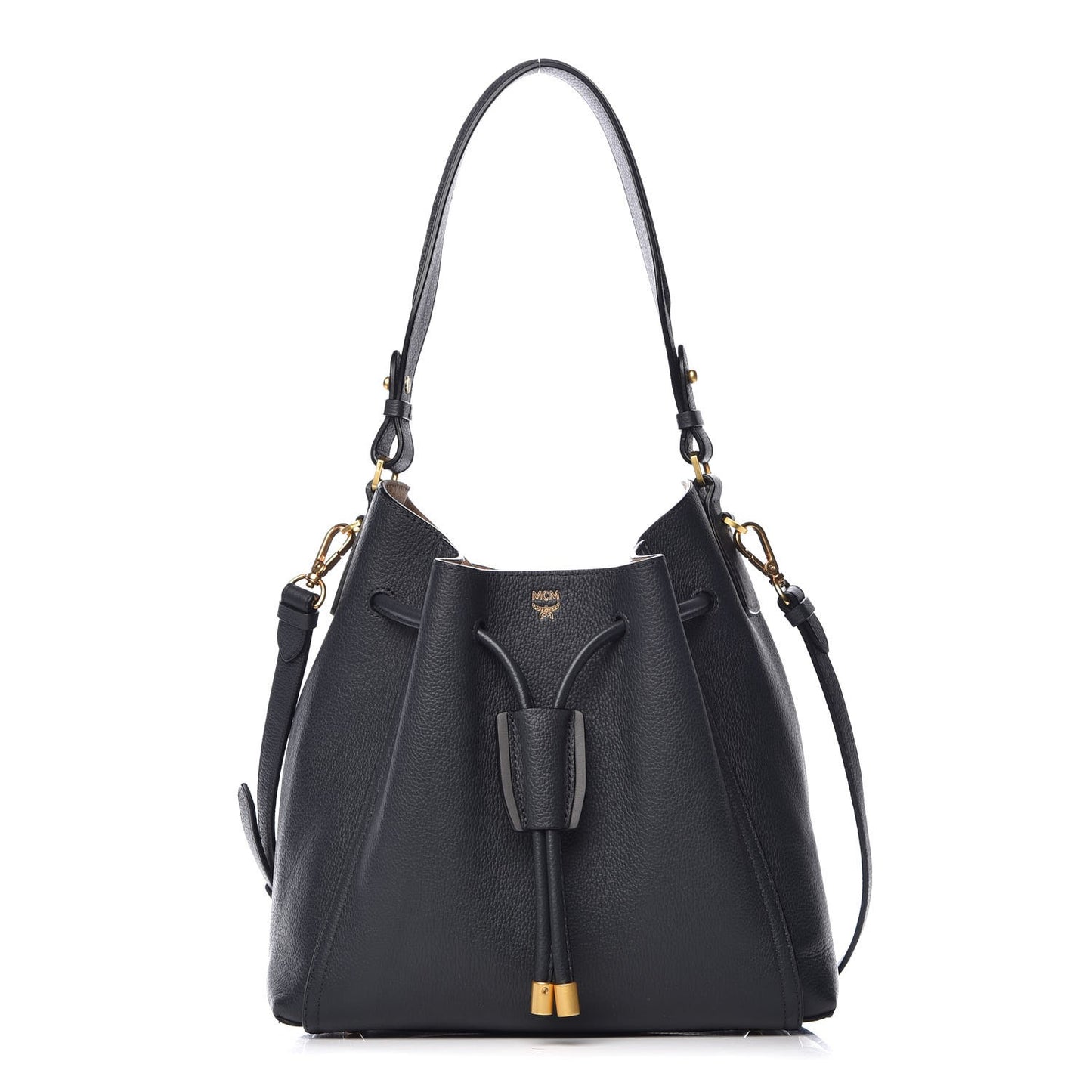 Grained Calfskin Milla Drawstring Bucket Bag Phantom Gray